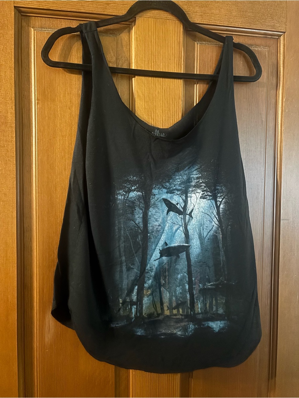 Threadless Black Tank with Shark Forest